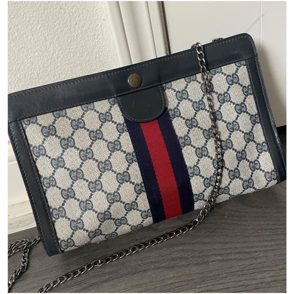 Authentic GUCCI Navy Web Sherry Line GG Plus Shoulder Crossbody Bag - Picture 3 of 12